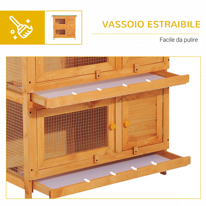 Easycomfort Gabbia a Due Piani per Conigli, Conigliera da Esterno in Legno di Abete, 90x45x90 cm, Legno e Verde