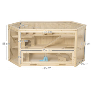 EasyComfort Casetta per Criceti in Legno a 3 Livelli con Tetto Apribile e Parete Trasparente, 115x60x55cm