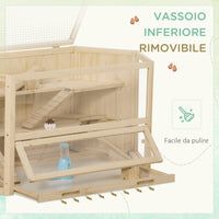 EasyComfort Casetta per Criceti in Legno a 3 Livelli con Tetto Apribile e Parete Trasparente, 115x60x55cm