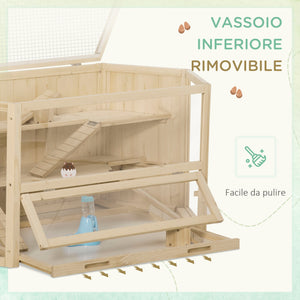 EasyComfort Casetta per Criceti in Legno a 3 Livelli con Tetto Apribile e Parete Trasparente, 115x60x55cm