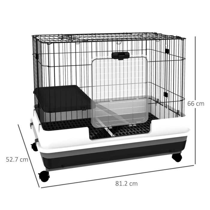 Easycomfort Gabbietta per Conigli Porcellini d'India in Metallo Nero con 2 Porte e Vassoio Estraibile 81.2x52.7x70cm