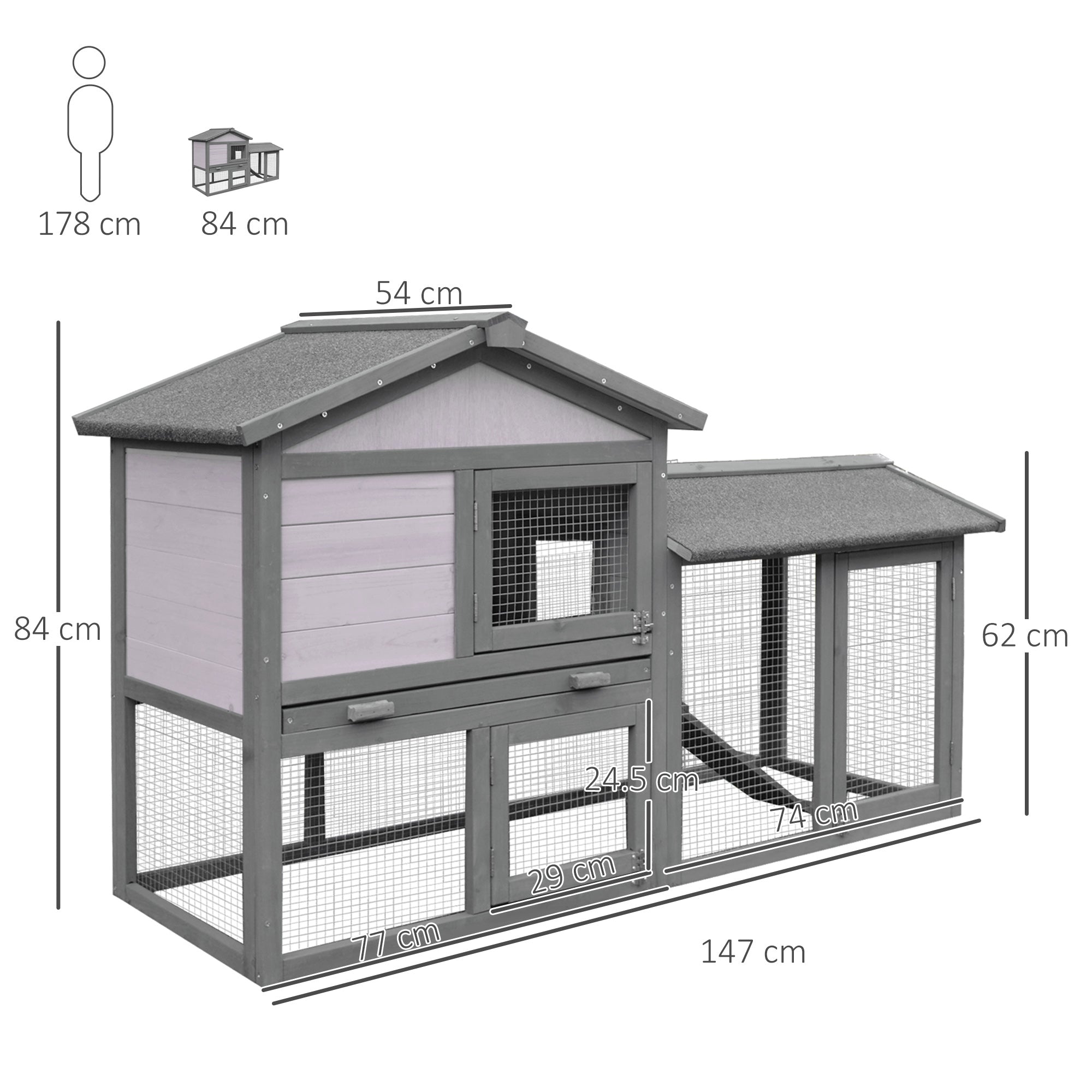 Easycomfort Conigliera in Legno da Esterno Casetta con Tetto e Recinto