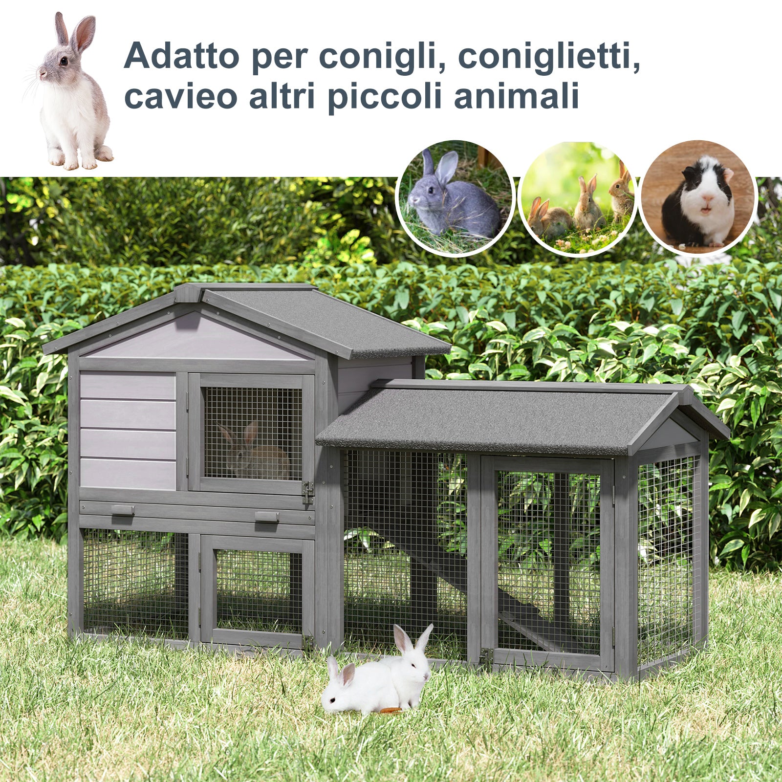 Easycomfort Conigliera in Legno da Esterno Casetta con Tetto e Recinto