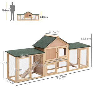 Conigliera da Giardino con Corsa e Rampe Tetto Impermeabile Legno 210x45.5x84.5 cm