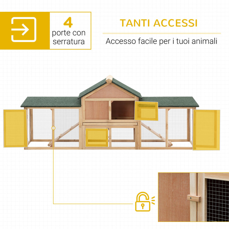 Conigliera da Giardino con Corsa e Rampe Tetto Impermeabile Legno 210x45.5x84.5 cm