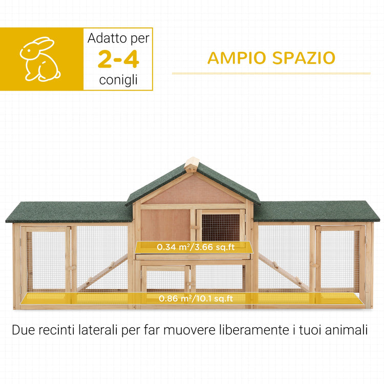 Conigliera da Giardino con Corsa e Rampe Tetto Impermeabile Legno 210x45.5x84.5 cm