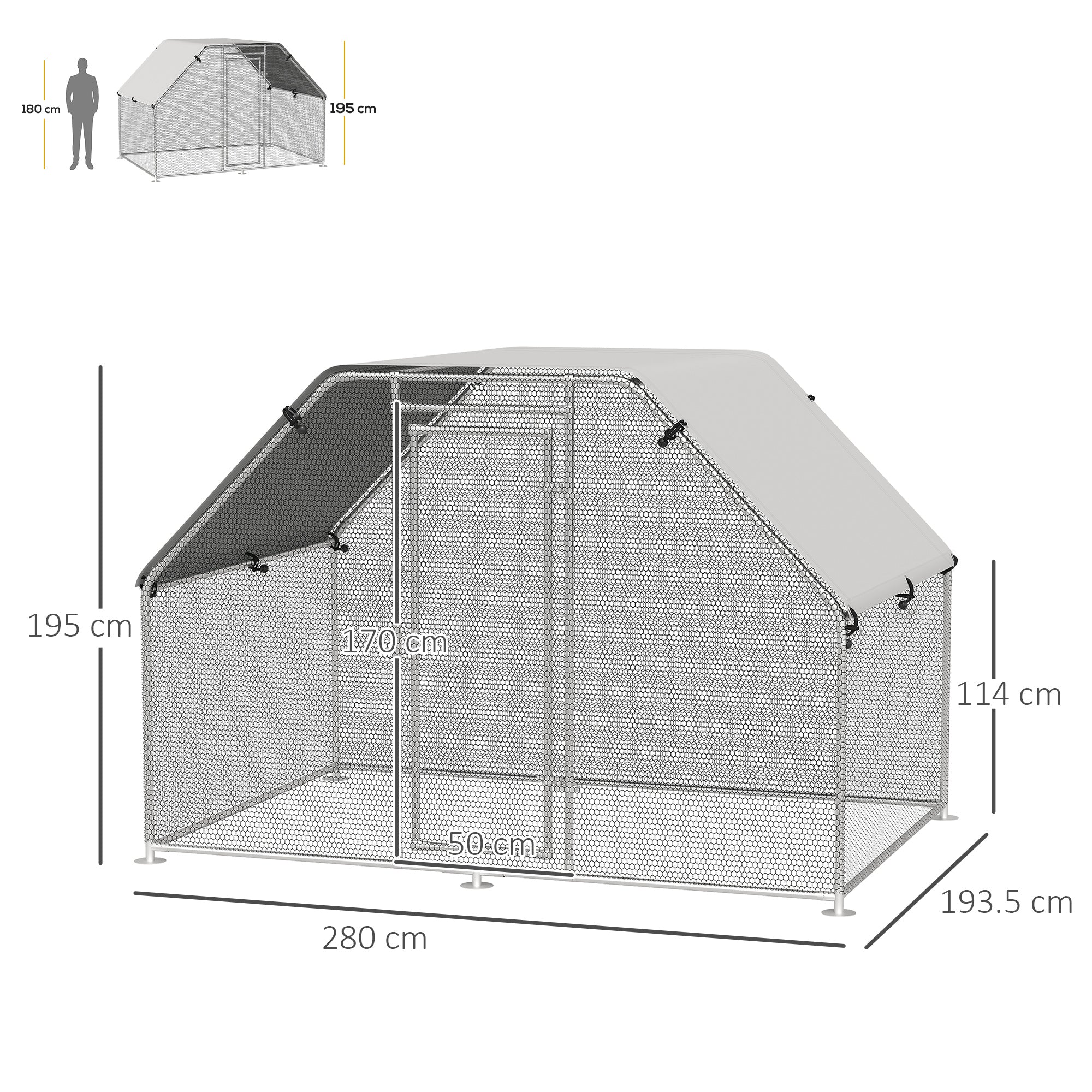 EasyComfort Recinto per Galline in Metallo Galvanizzato e Tessuto Oxford con Porta con Blocco 280x193.5x195 cm