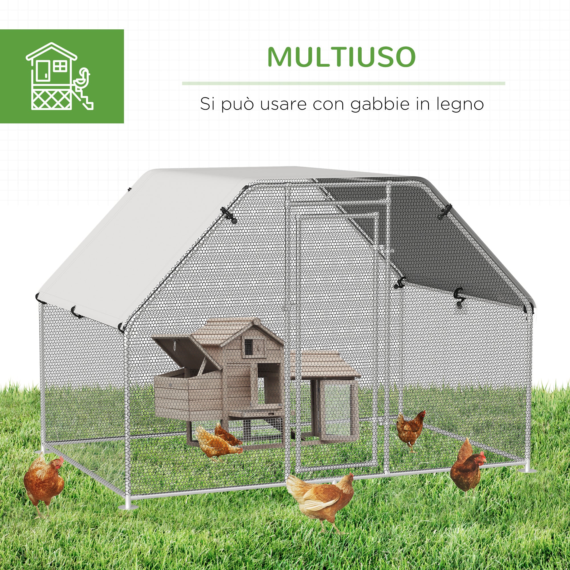 EasyComfort Recinto per Galline in Metallo Galvanizzato e Tessuto Oxford con Porta con Blocco 280x193.5x195 cm