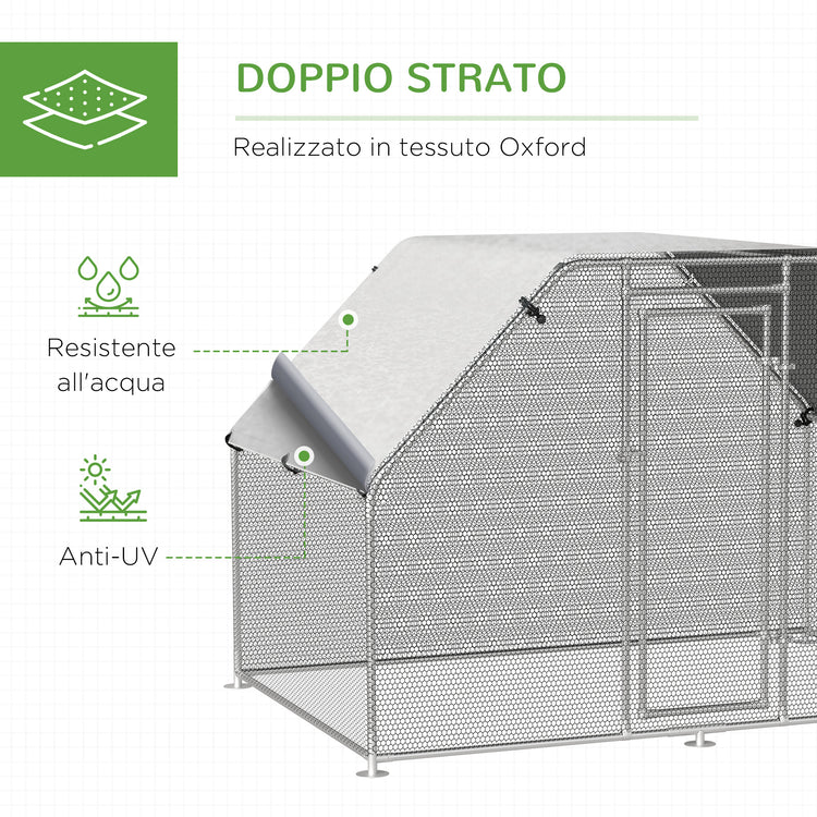 EasyComfort Recinto per Galline in Metallo Galvanizzato e Tessuto Oxford con Porta con Blocco 280x193.5x195 cm