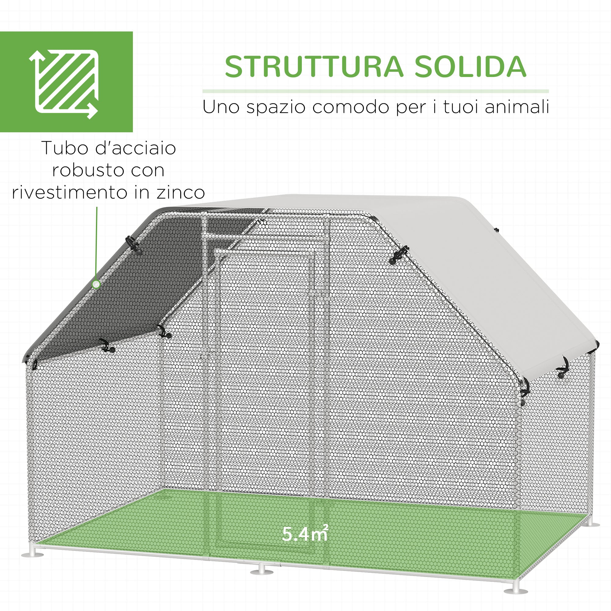 EasyComfort Recinto per Galline in Metallo Galvanizzato e Tessuto Oxford con Porta con Blocco 280x193.5x195 cm