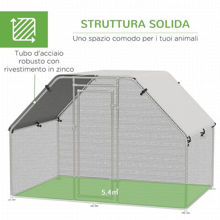 EasyComfort Recinto per Galline in Metallo Galvanizzato e Tessuto Oxford con Porta con Blocco 280x193.5x195 cm