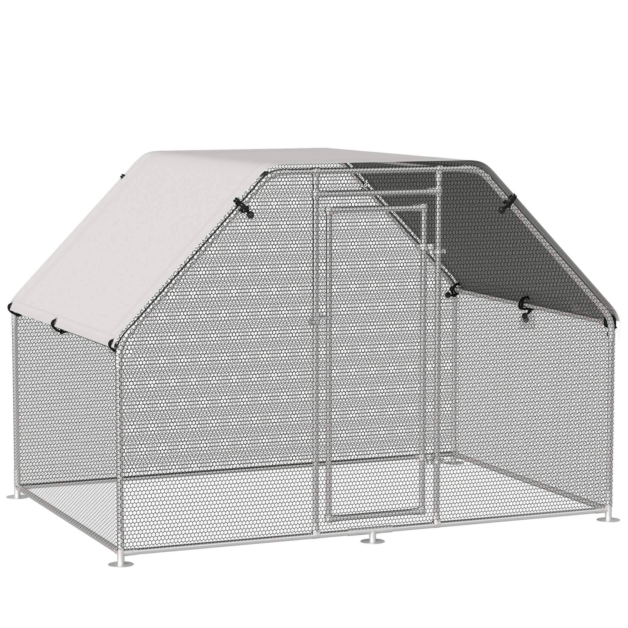 EasyComfort Recinto per Galline in Metallo Galvanizzato e Tessuto Oxford con Porta con Blocco 280x193.5x195 cm