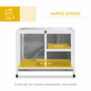 Easycomfort Conigliera in Legno a 2 Piani con Casetta, Rampa e Vassoio Estraibile, 91.5x53.3x73cm