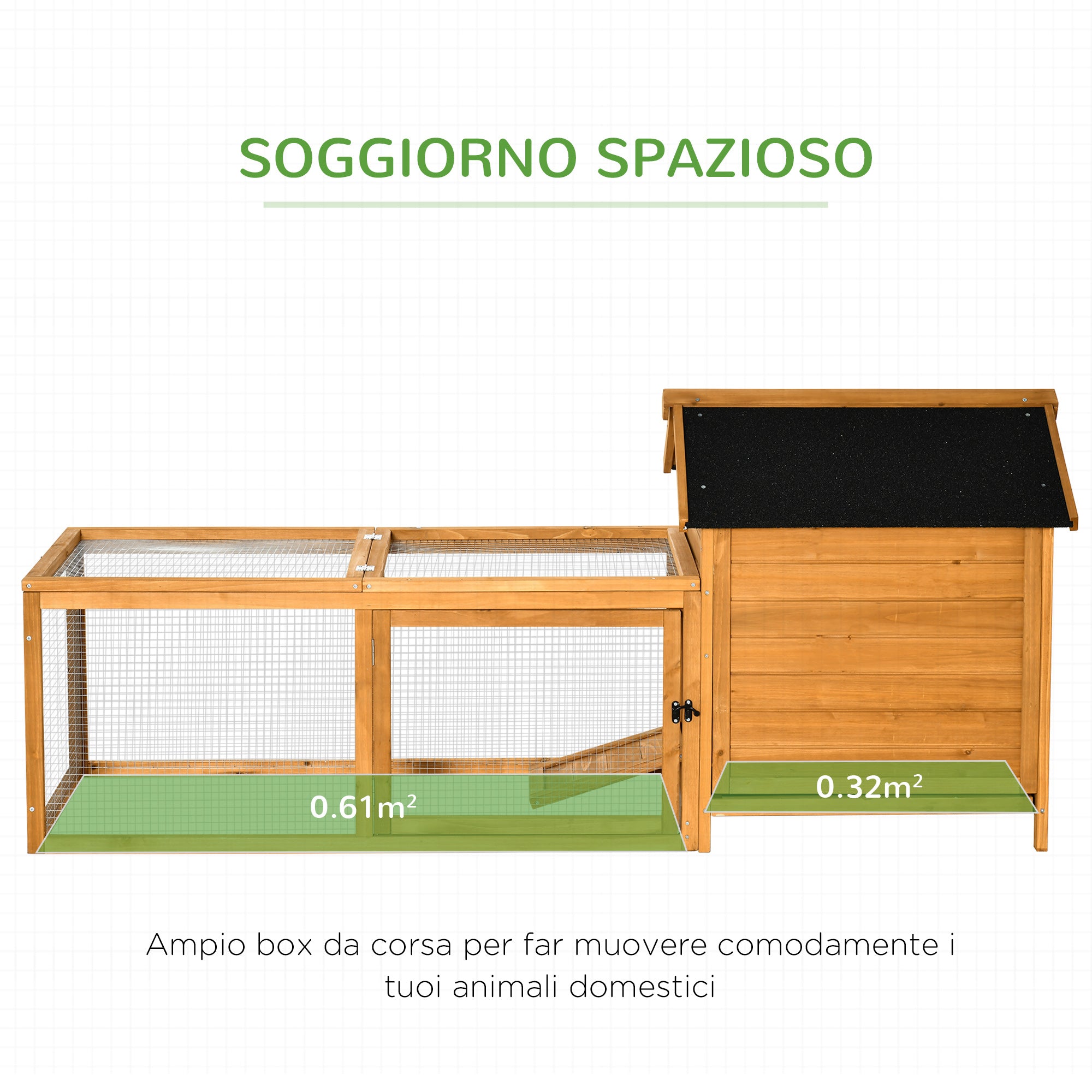 EasyComfort Pollaio per Galline con Casetta, Area di Corsa e di Cova, e Vassoio Estraibile in Legno 180x92x78cm