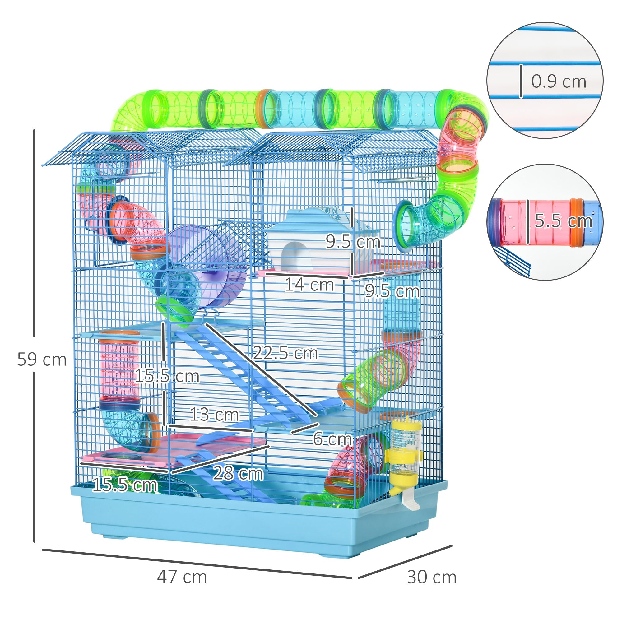 Gabbia per Criceti e Roditori 47x30x59 cm con Accessori  Blu