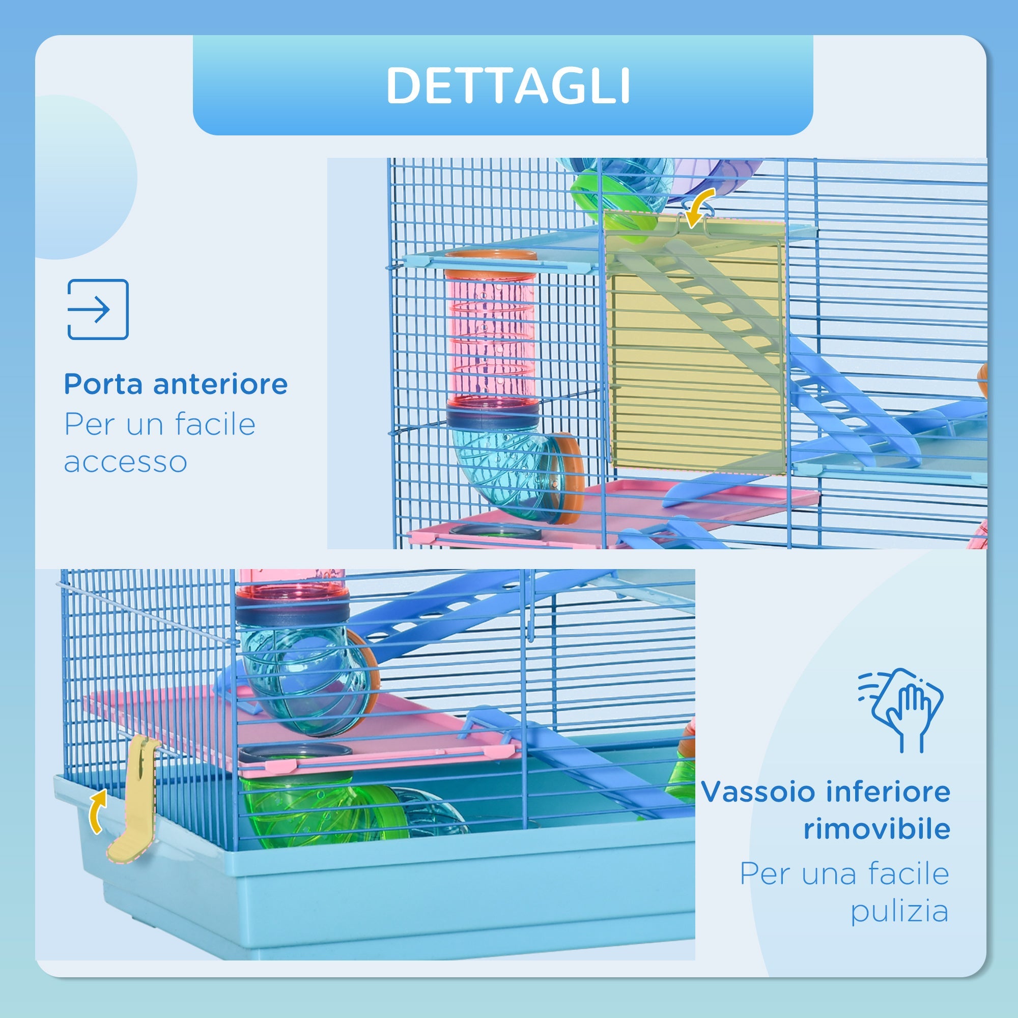 Gabbia per Criceti e Roditori 47x30x59 cm con Accessori  Blu