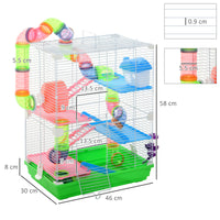 Easycomfort Gabbia con Maniglia per Criceti a 5 livelli con Tubi Colorati, Ruota per Criceti, Scale, Casetta e Accessori per Cibo, 46x30x58 cm