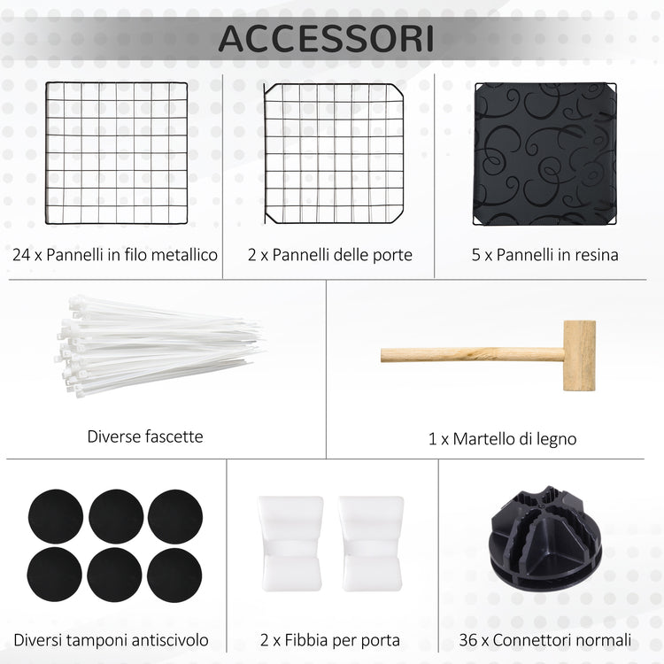 EasyComfort Recinto per Conigli Modulabile con Accessori Montaggio, in Acciaio, 105x105x70cm - Nero