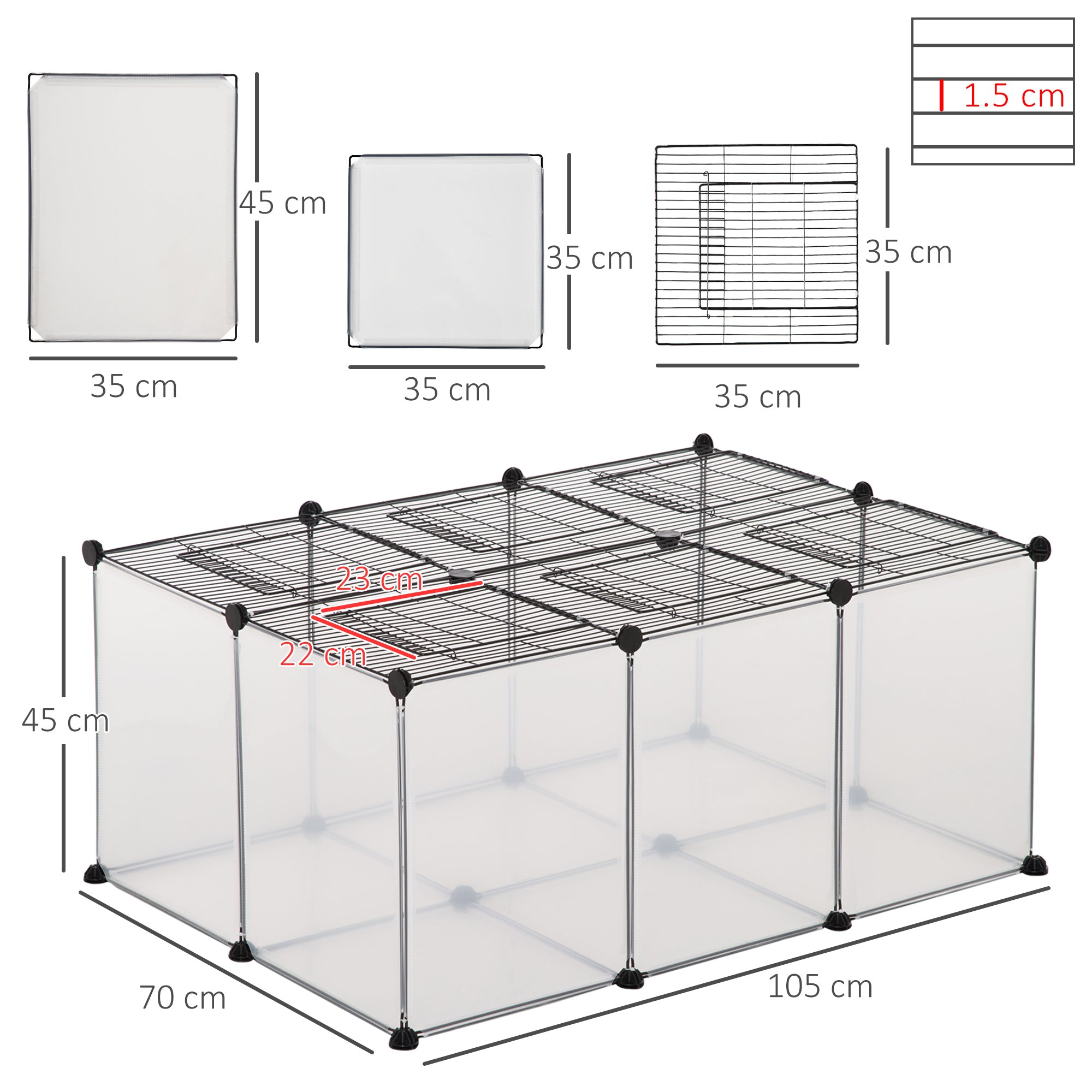 EasyComfort Recinto per Criceti e Conigli Modulabile con Accessori Montaggio, in Resina e Acciaio, 105x70x45cm