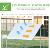 EasyComfort Pollaio da Giardino con Telaio Zincato, Copertura Impermeabile e Rete Esagonale, 3x8x2m, Argento