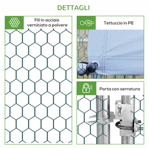 EasyComfort Pollaio da Giardino con Telaio Zincato, Copertura Impermeabile e Rete Esagonale, 3x8x2m, Argento