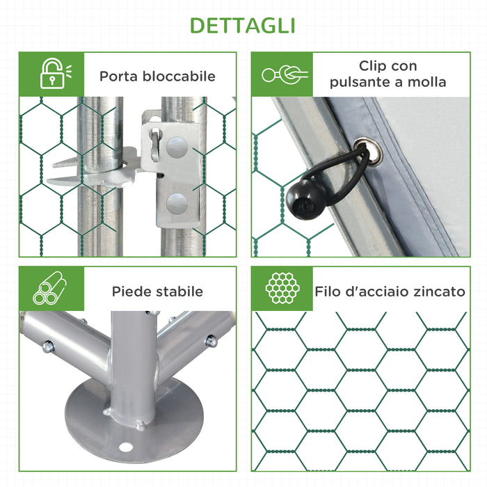 EasyComfort Recinto per Galline da Esterno in Acciaio con Telo di Copertura in PE Anti-UV, 570x280cm