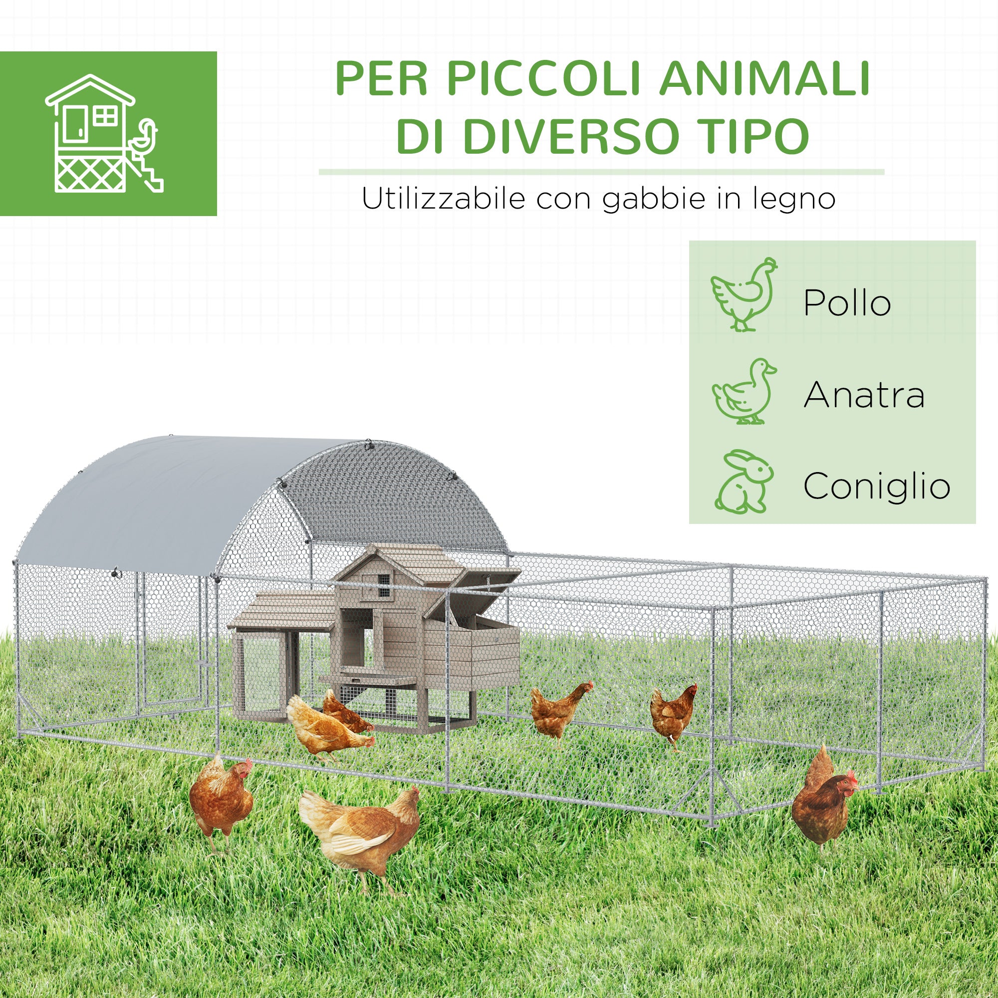 EasyComfort Recinto per Galline da Esterno in Acciaio con Telo di Copertura in PE Anti-UV, 570x280cm