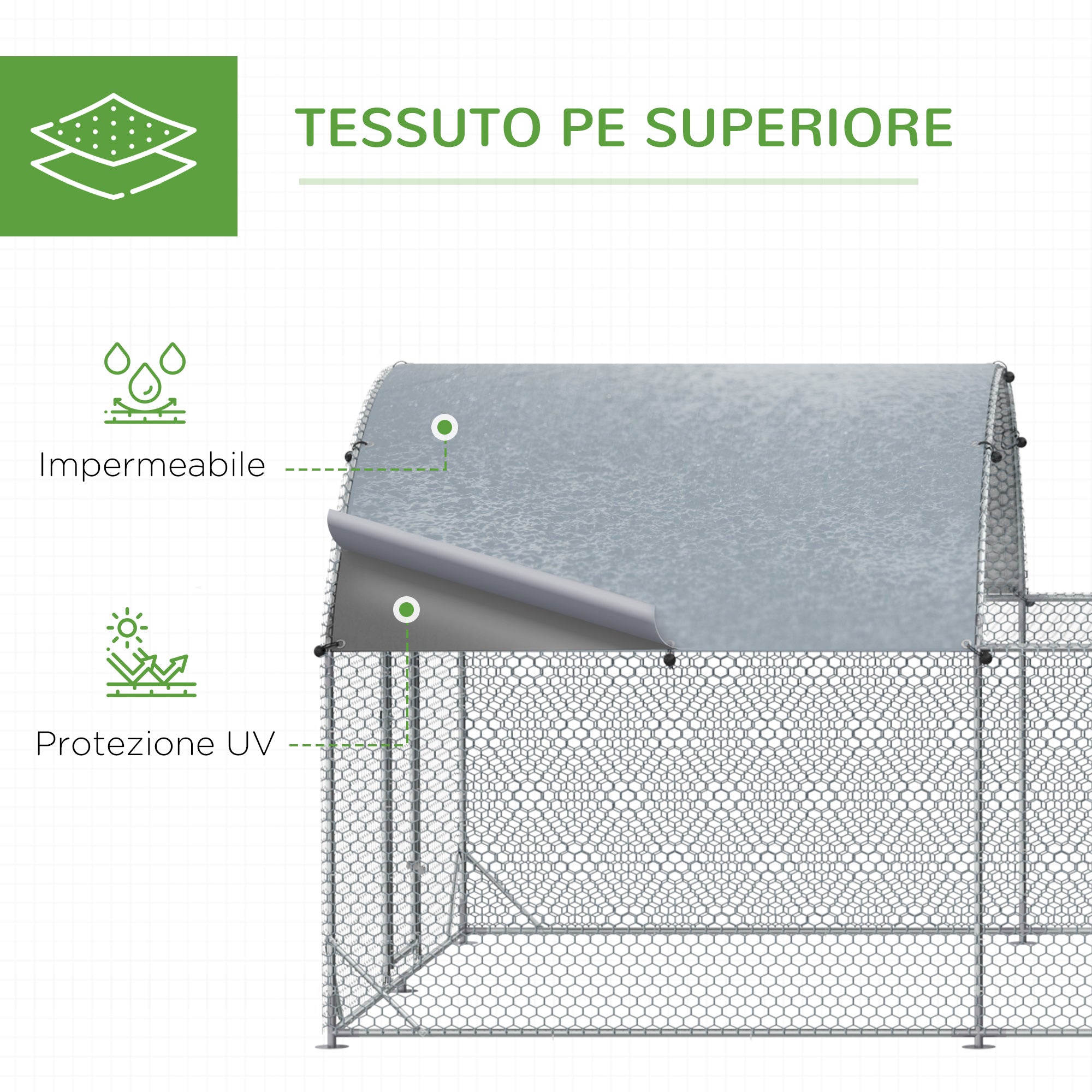 EasyComfort Recinto per Galline da Esterno in Acciaio con Telo di Copertura in PE Anti-UV, 570x280cm