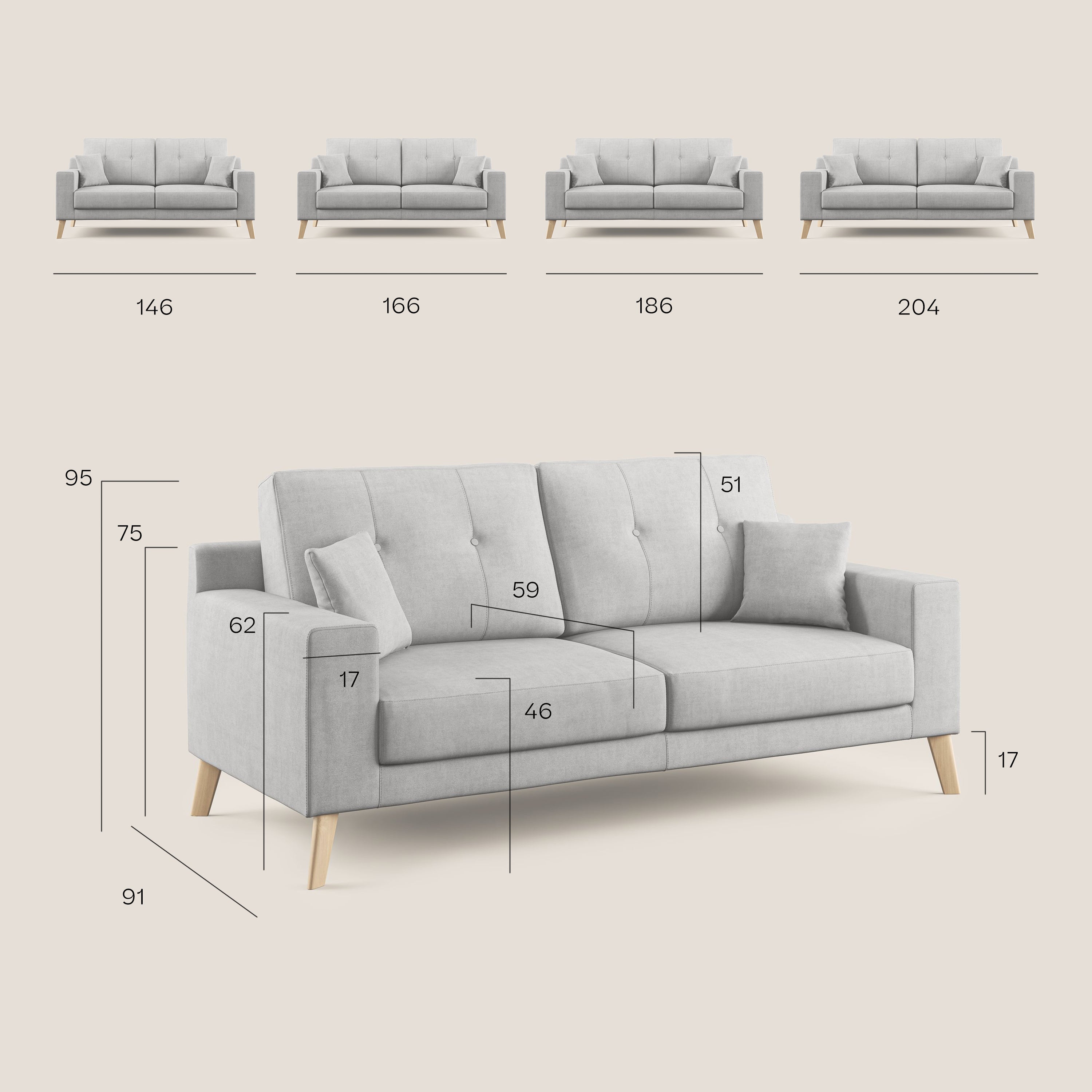 Divano 3 Posti 186x95x91 cm in Tessuto Marrone