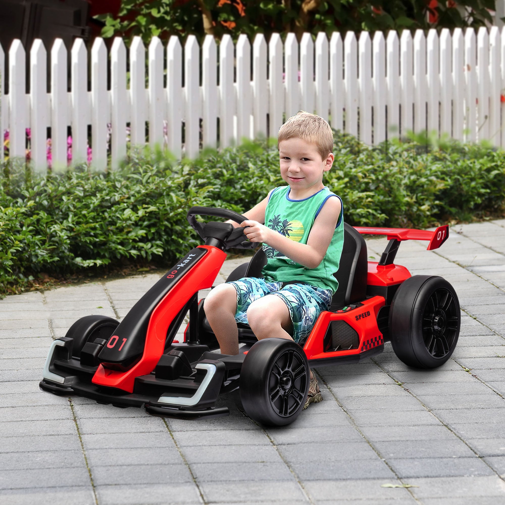 Go Kart Elettrico per Bambini 24V 12km/h con Seggiolino Regolabile Rosso