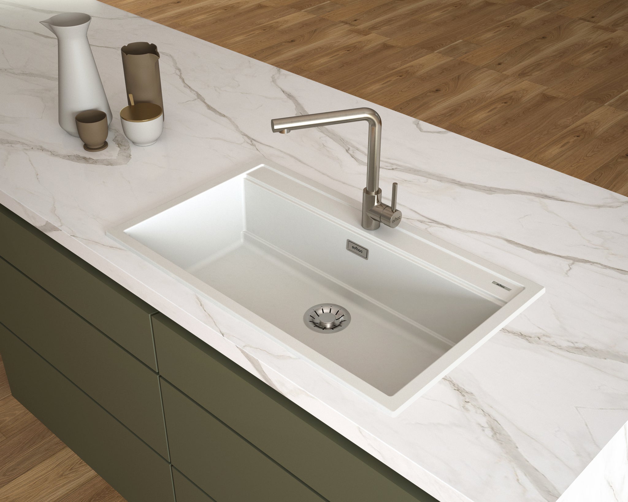 Lavello EVHOC in composito serie DESIDERATA L 86x51 cm sopratop vasca unica KUARZITE BIANCO