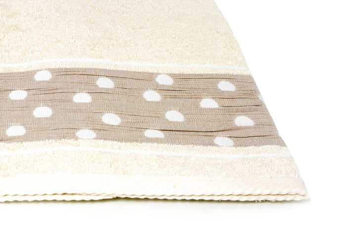 Set Asciugamano Copiola Salvietta Bagno In Spugna 100% Cotone Mod Pois Beige