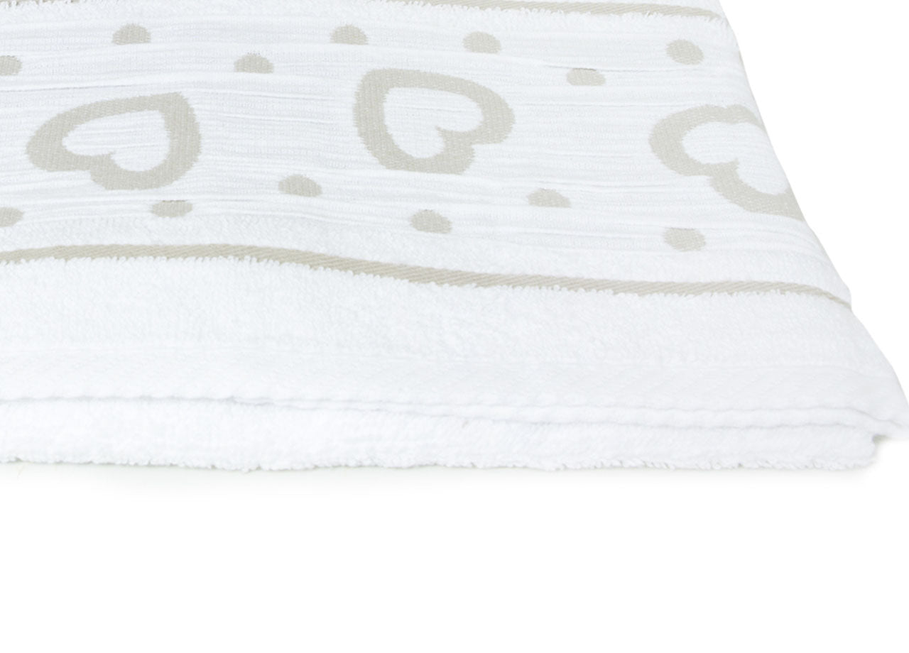 Set Asciugamano Copiola Salvietta Bagno In Spugna 100% Cotone Mod Amore Bianco