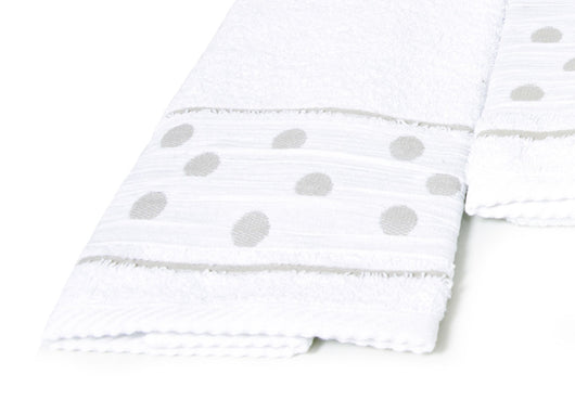 Set Asciugamano Copiola Salvietta Bagno In Spugna 100% Cotone Mod Pois Bianco