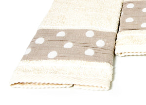 Set Asciugamano Copiola Salvietta Bagno In Spugna 100% Cotone Mod Pois Beige