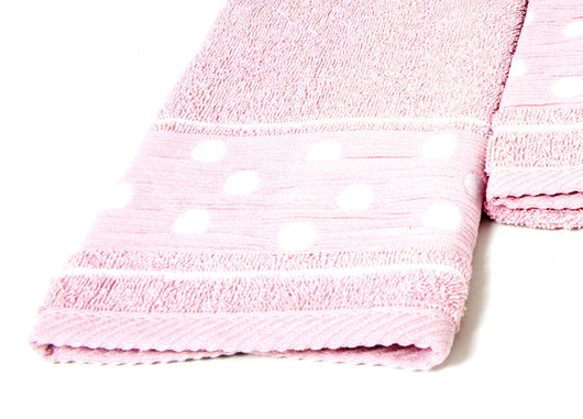 Set Asciugamano Copiola Salvietta Bagno In Spugna 100% Cotone Mod Pois Rosa