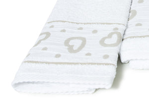 Set Asciugamano Copiola Salvietta Bagno In Spugna 100% Cotone Mod Amore Bianco