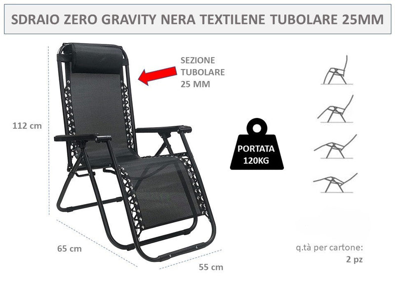 Set 2 Sdraio Poltrone pieghevoli da giardino e spiaggia Zero Gravity Tortora