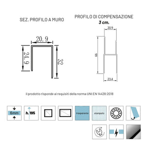 Lato porta box doccia angolare nicchia dafne cristallo 6 mm 120 cm trasparente