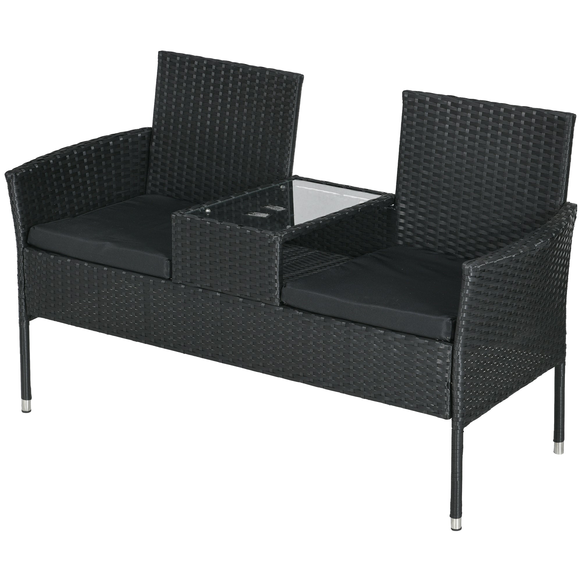 Divanetto per Esterni 2 Posti con Tavolino da Caffè 137x59x82 cm in Acciaio e Rattan PE Nero