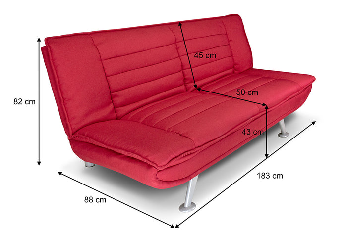 Divano letto clic clac in tessuto rosso, divano 3 posti mod. Iris DL-IR02FBC