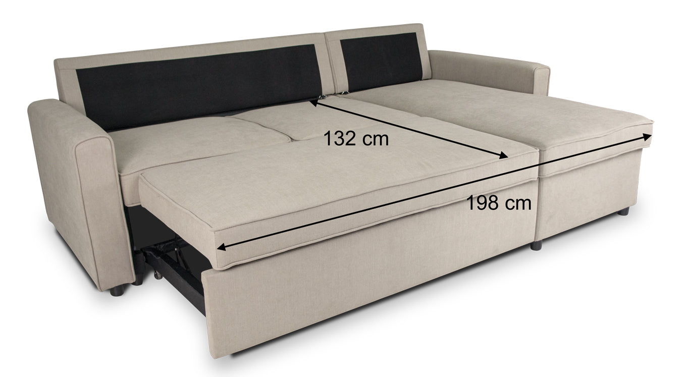 Divano letto angolare con contenitore, divano con chaise longue tortora mod. Kennedy DL-KE03CL