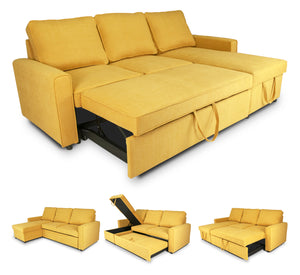 Divano letto angolare con contenitore, divano con chaise longue giallo mod. Kennedy DL-KE16CL