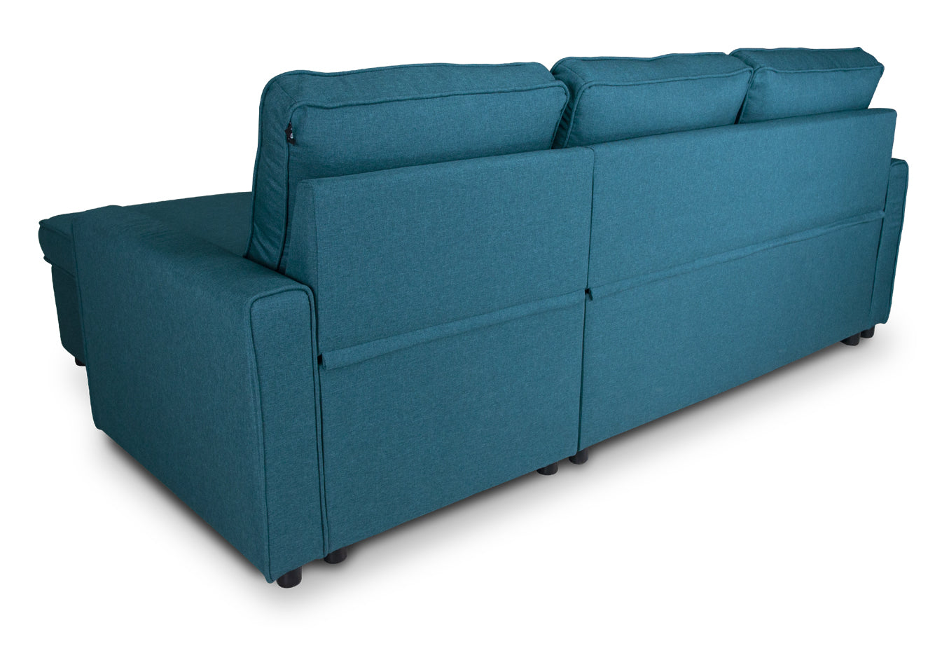 Divano letto angolare con contenitore, divano con chaise longue blu petrolio mod. Kennedy DL-KE27CL