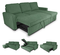 Divano letto angolare con contenitore, divano con chaise longue verde abete mod. Kennedy DL-KE10CL