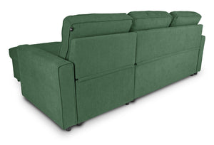 Divano letto angolare con contenitore, divano con chaise longue verde abete mod. Kennedy DL-KE10CL