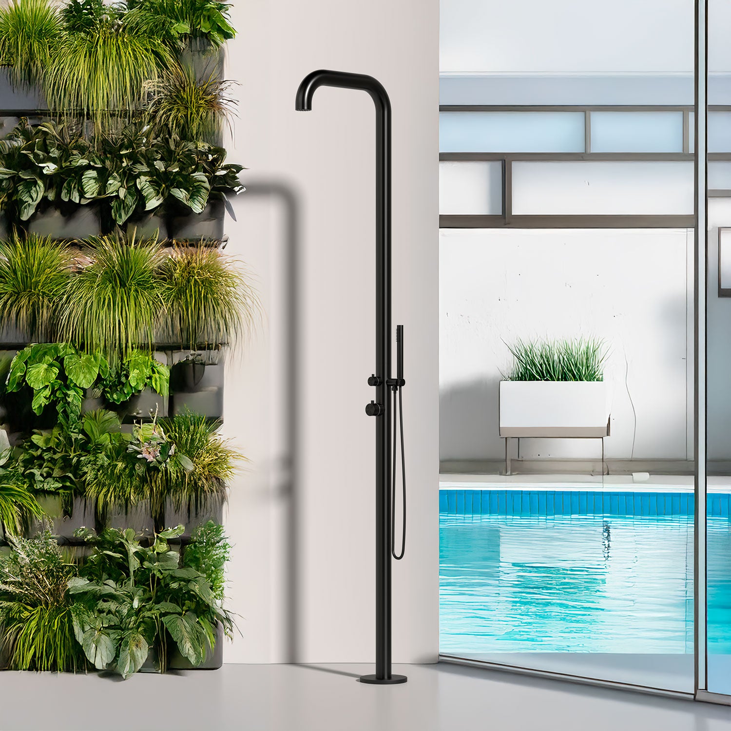 Sined Chia Doccia Per Piscina In Acciaio Inox 316l Con Miscelatore e Doccetta h 230 Cm Nero