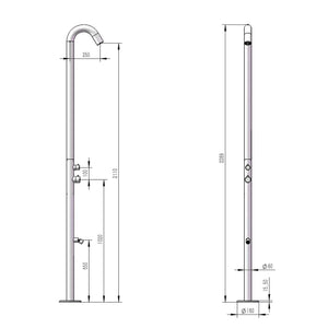 Sined Quartu Doccia Per Esterni In Acciaio 316l Soffione e Lavapiedi h 2289 Cm Inox Bianco Opaco