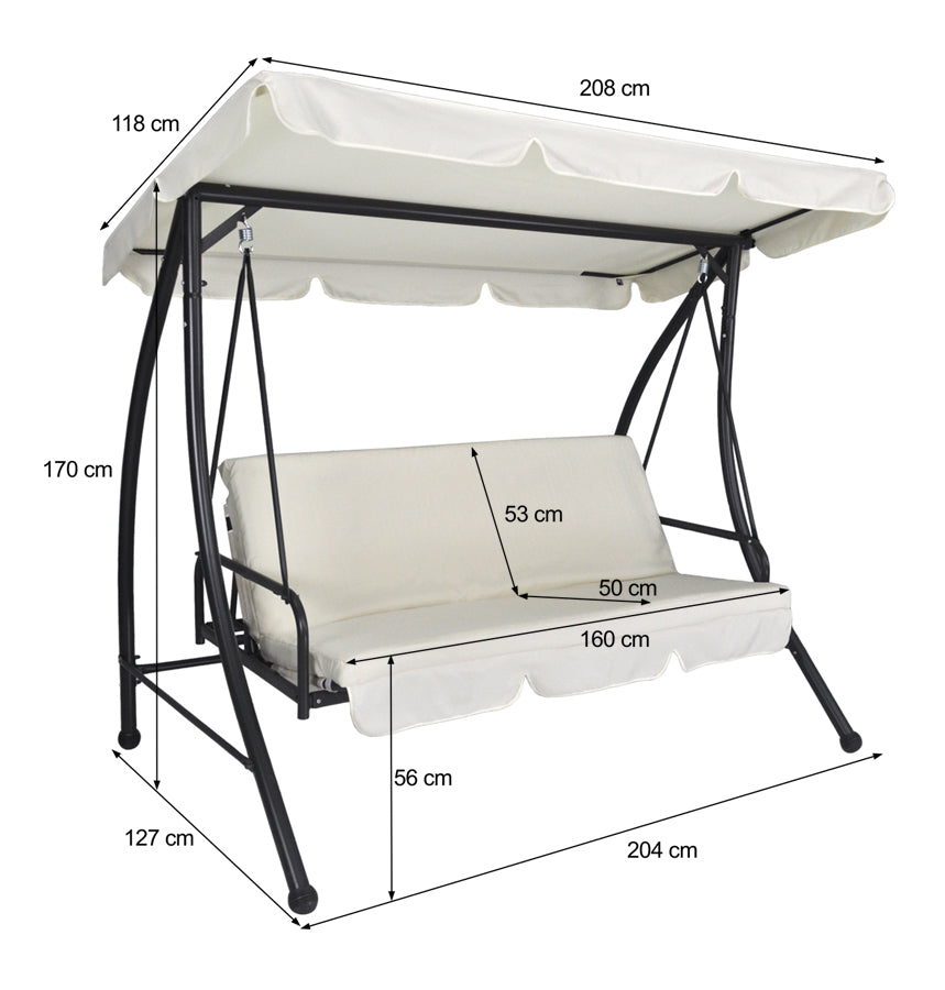 Dondolo da giardino 3 posti trasformabile in letto mod. Cayman DOL11-CA210