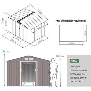 Casetta da giardino in acciaio con ante scorrevoli grigia  277x191x192 cm